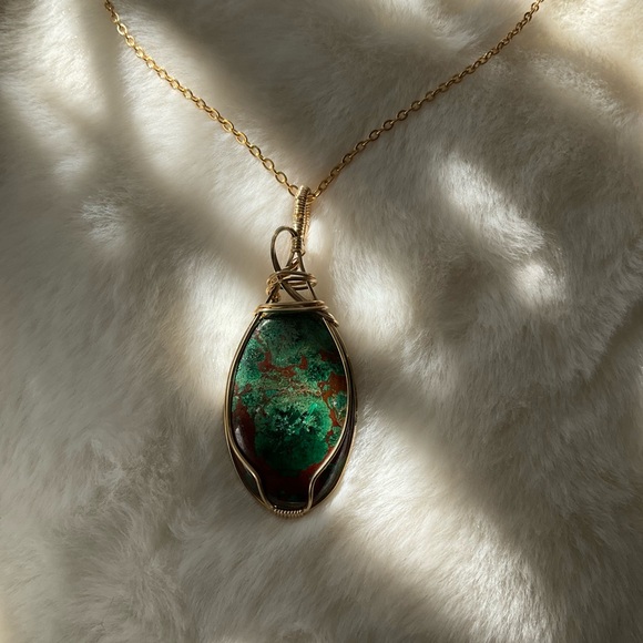 Chrysocolla Healing Stone Pendant in 14k gold fill frame - Picture 9 of 12